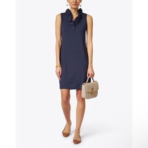 Gretchen Scott Ruff Neck Sleeveless Jersey Dress - Solid Navy Size Small